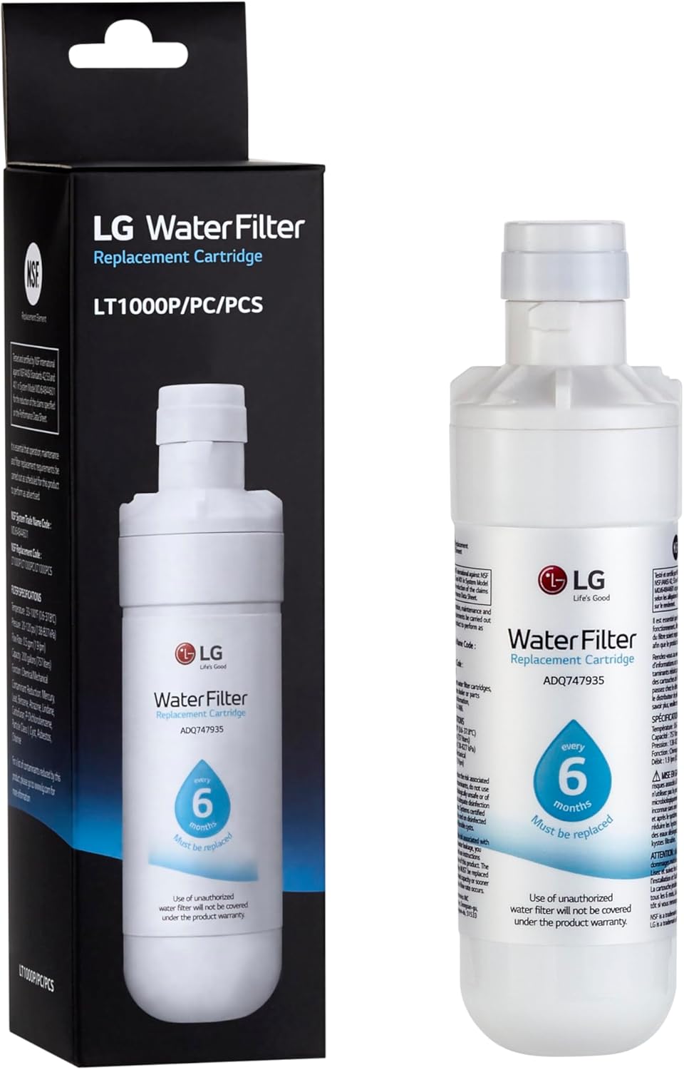 LG LT1000P - 6 Month / 200 Gallon Capacity Replacement Refrigerator Water Filter (NSF42, NSF53, and NSF401) ADQ74793501, ADQ75795105, AGF80300704, or AGF80300705 White